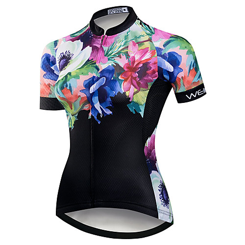 

21Grams Women's Short Sleeve Cycling Jersey Summer Spandex Polyester Black / Red Floral Botanical Bike Jersey Top Mountain Bike MTB Road Bike Cycling Quick Dry Moisture Wicking Breathable Sports