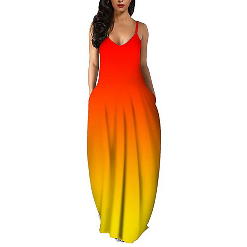 

Women's Strap Dress Maxi long Dress Blue Purple Wine Fuchsia Green Orange Black Red Navy Blue Sleeveless Color Gradient Pocket Summer V Neck Casual 2021 S M L XL XXL