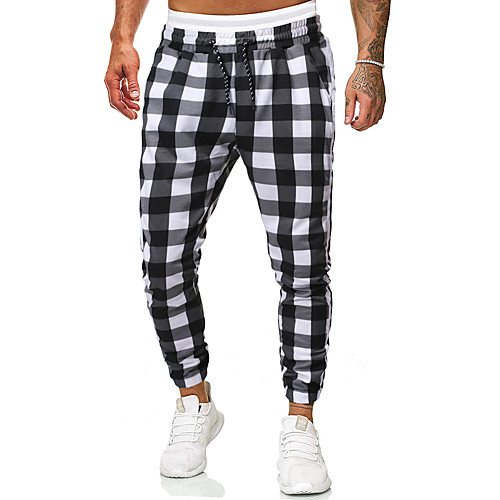 

Men's Chino Sports Sport Daily Chinos Pants Lattice Full Length Black / White