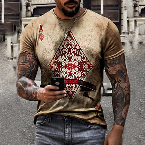 

Men's Tee T shirt Shirt 3D Print Graphic Prints Skull Poker Print Short Sleeve Daily Tops Cotton Casual Designer Big and Tall Round Neck Yellow Black Orange / Summer