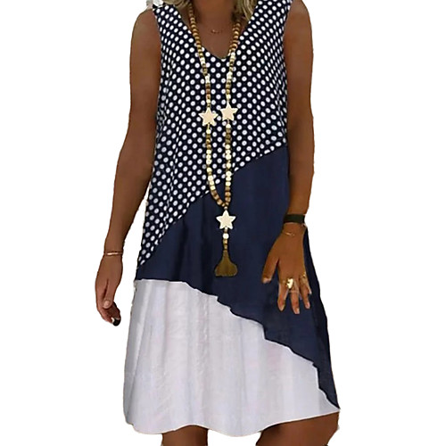 

Women's A Line Dress Knee Length Dress Green Red Navy Blue Sleeveless Polka Dot Print Summer V Neck Casual Loose 2021 S M L XL XXL 3XL