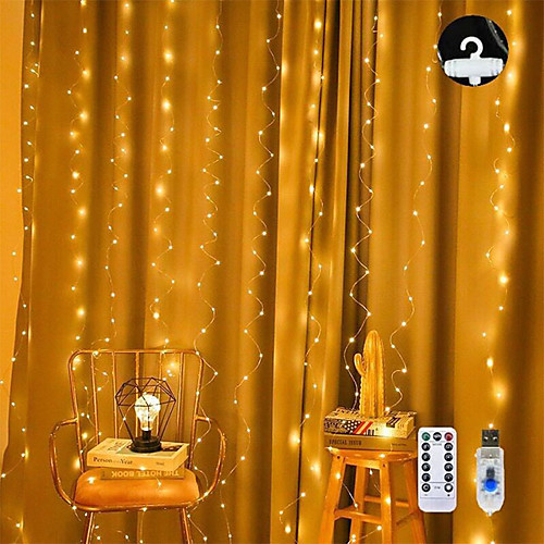 

LED String Light 3x3M 300 LEDs Copper Wire Curtain Lights USB with Remote Control Christmas Holiday Wedding Decorative 5 V
