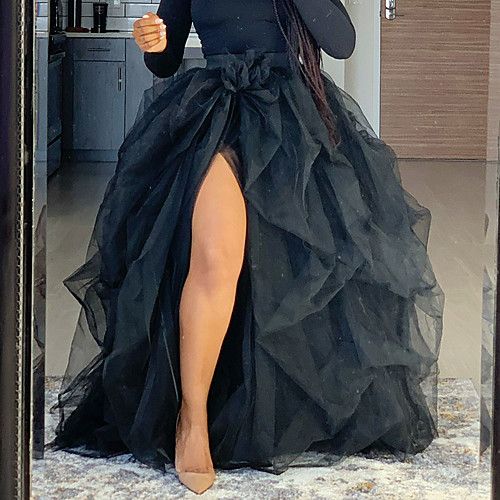 

Women's Stage Performance Party Skirts Solid Colored Layered Split Tulle White Blue Red