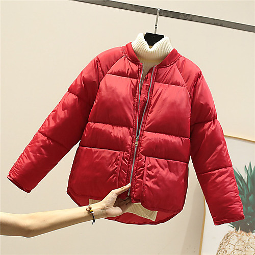 

Women's Coat Daily Wear Fall Winter Regular Coat Regular Fit Casual Jacket Solid Color Zipper Creamy-white Black / Cotton