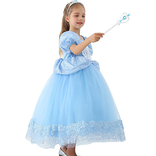 

Cinderella Princess Dress Masquerade Flower Girl Dress Girls' Movie Cosplay Vacation Christmas Light Blue Dress Christmas Halloween Children's Day Polyester