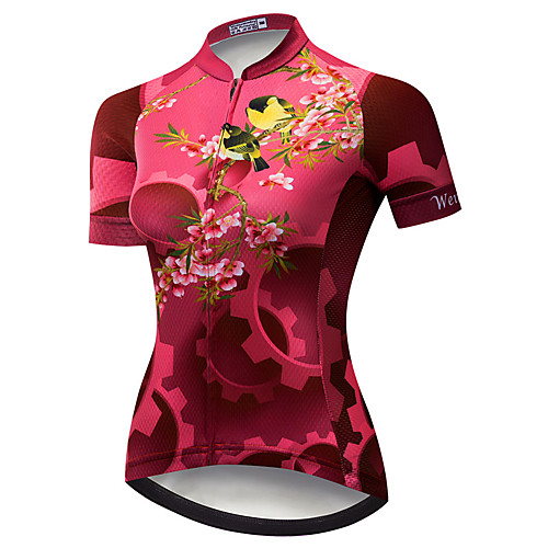

21Grams Women's Short Sleeve Cycling Jersey Summer Spandex Polyester Red Floral Botanical Bike Jersey Top Mountain Bike MTB Road Bike Cycling Quick Dry Moisture Wicking Breathable Sports Clothing