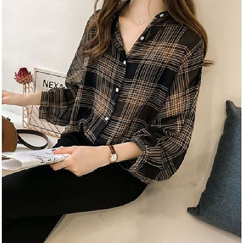 

Women's Coat Daily Wear Spring Summer Regular Coat Regular Fit Casual / Daily Jacket Plaid / Check Button Black Apricot / Plus Size