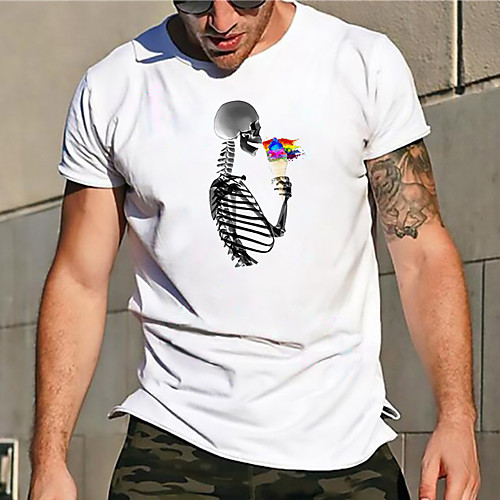 

Men's Unisex Tee T shirt Hot Stamping Graphic Prints Skull Plus Size Print Short Sleeve Casual Tops Basic Designer Big and Tall White