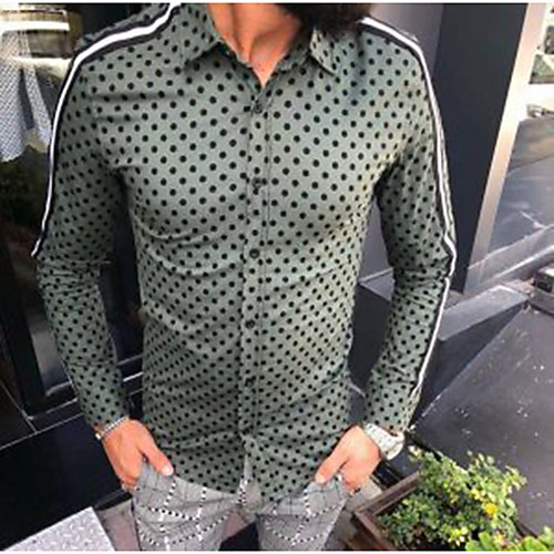 

Men's Shirt Polka Dot Button-Down Long Sleeve Casual Tops Cotton Casual Fashion Breathable Comfortable Green