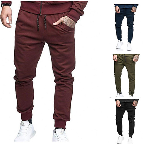 

Men's Sporty Casual / Sporty Breathable Soft Sports Weekend Pants Chinos Pants Solid Color Full Length Drawstring Elastic Waist ArmyGreen Wine Black Dark Gray Navy Blue