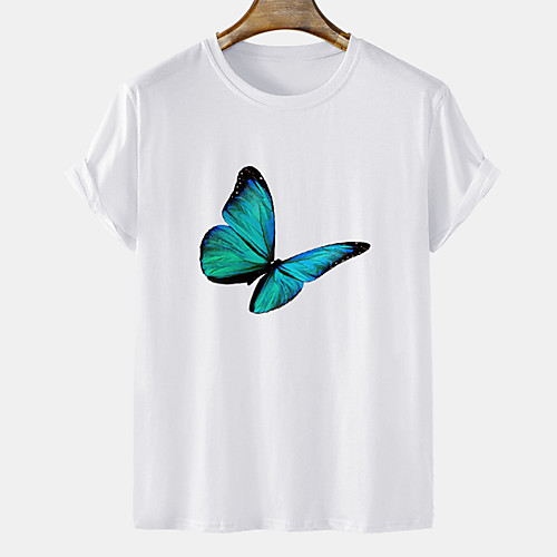 

Men's Unisex Tee T shirt Hot Stamping Butterfly Graphic Prints Plus Size Short Sleeve Casual Tops Cotton Basic Designer Big and Tall White Black Khaki