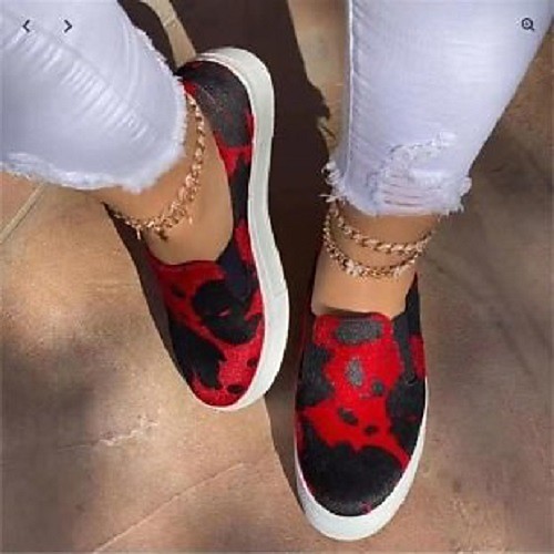 

Women's Loafers & Slip-Ons Slip-on Sneakers Flat Heel Round Toe Horse Hair Color Block Red Orange