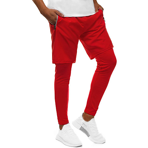 

Men's Sporty Sports Sports Pants Pants Solid Colored Full Length Layered Blue Red Black