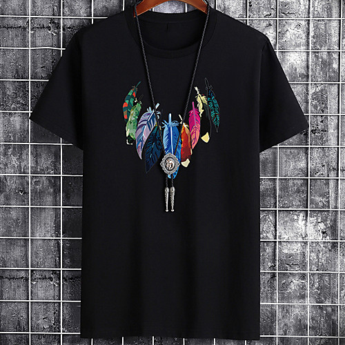 

Men's Unisex Tee T shirt Hot Stamping Graphic Prints Feather Plus Size Zero two Print Short Sleeve Casual Tops Cotton Basic Designer Big and Tall White Black Gray