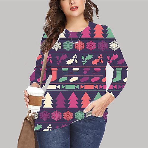 

Women's Plus Size Tops Pullover Sweatshirt Graphic Leaf Print Long Sleeve Crewneck Basic Fall Summer Purple khaki Big Size XL XXL 3XL 4XL 5XL