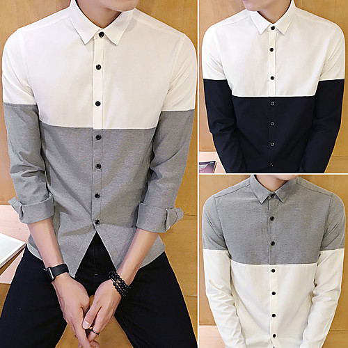 

Men's Shirt non-printing Plain Long Sleeve Casual Tops Simple White Black Gray