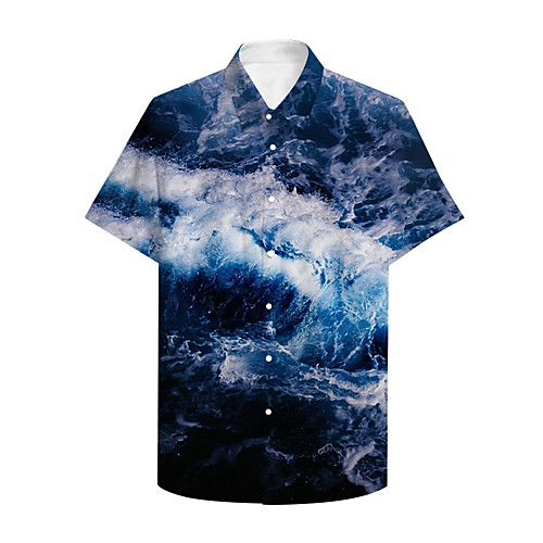 

Men's Shirt 3D Print Waves Plus Size 3D Print Button-Down Short Sleeve Casual Tops Casual Fashion Breathable Comfortable Blue
