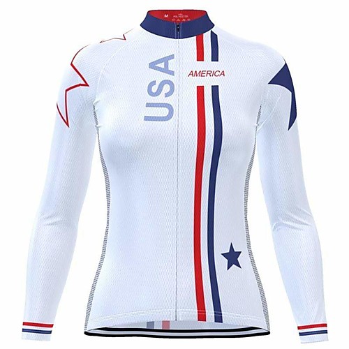 

21Grams Women's Long Sleeve Cycling Jersey Summer Spandex Polyester Red and White USA Bike Top Mountain Bike MTB Road Bike Cycling Breathable Back Pocket Sports Clothing Apparel / Stretchy