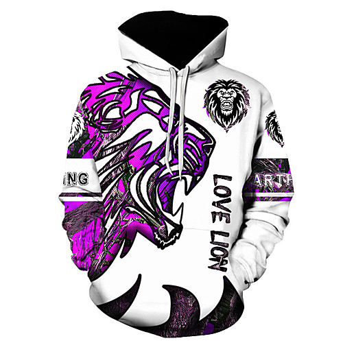 

Men's Unisex Plus Size Pullover Hoodie Sweatshirt Graphic Prints Lion Print Hooded Casual Daily Holiday 3D Print Basic Designer Hoodies Sweatshirts Long Sleeve Blue Purple Red