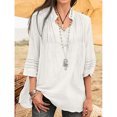 

Women's Blouse Shirt Plain V Neck Basic Streetwear Tops Purple Gray Green