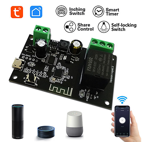 

Tuya WiFi Single Channel Wireless Smart Switch DIY Inching/ Relay Module Works with Amazon Alexa Google Home