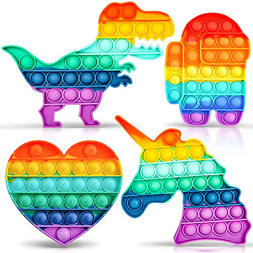 

4 Pcs Push Pop Bubble Fidget Sensory Toy Rainbow Decompression ToysPop Popper Fidget Toy Squeeze Toy for Adult Kids Anxiety Emotional Stress Relief Popular Office Desktop Game4 Shapes