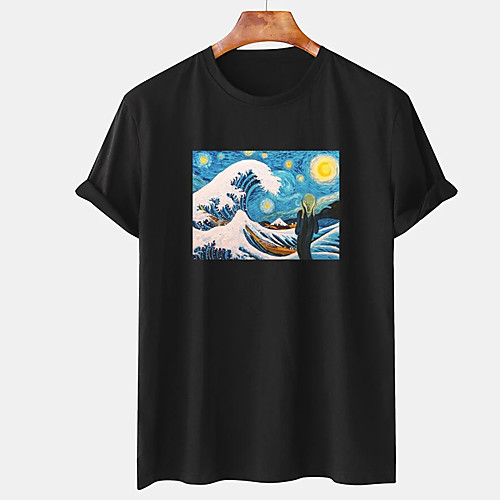 

Men's Unisex Tee T shirt Hot Stamping Galaxy Graphic Prints Plus Size Print Short Sleeve Casual Tops Cotton Basic Designer Big and Tall Black