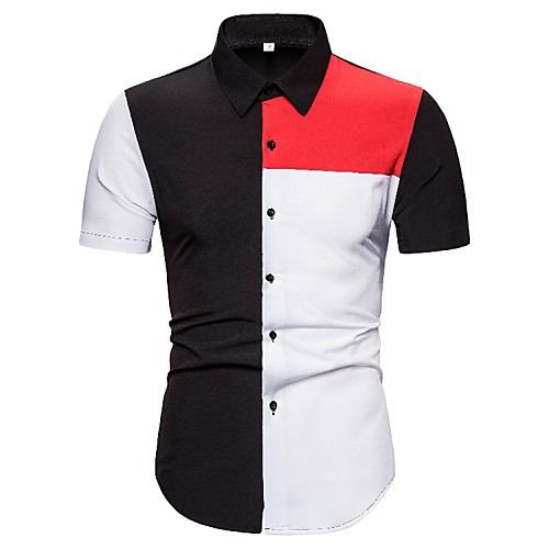 

Men's Shirt Patchwork Color Block Short Sleeve Casual Tops Casual Black