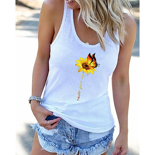 

Women's Floral Theme Butterfly Tank Top Vest Floral Butterfly Sunflower Print U Neck Basic Streetwear Tops White Black Gray