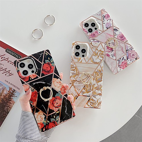 

Phone Case For Apple Back Cover iPhone 12 Pro Max 11 SE 2020 X XR XS Max 8 7 Shockproof Dustproof Ring Holder Geometric Pattern Marble TPU