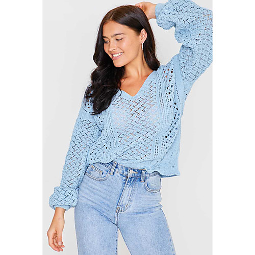 

Women's Solid Color Cardigan Long Sleeve Sweater Cardigans V Neck Blue Yellow Blushing Pink
