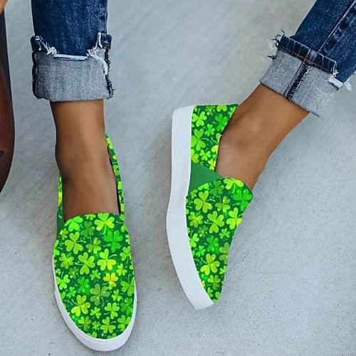 

Women's Loafers & Slip-Ons Slip-on Sneakers Flat Heel Round Toe PU Floral Light Green Green