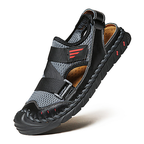 

Men's Sandals Crochet Leather Shoes Flat Sandals Sporty Casual Roman Shoes Daily Outdoor Nappa Leather Synthetics Breathable Handmade Non-slipping Booties / Ankle Boots Khaki Black Brown Color Block