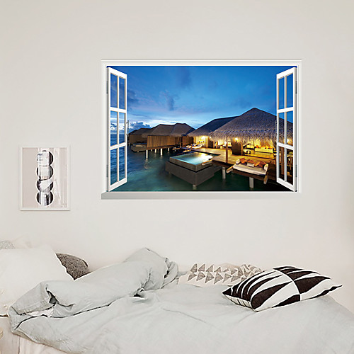 

3D False Window Seaside Holiday House Home Children's Room Background Decoration Can Be Removed Stickers