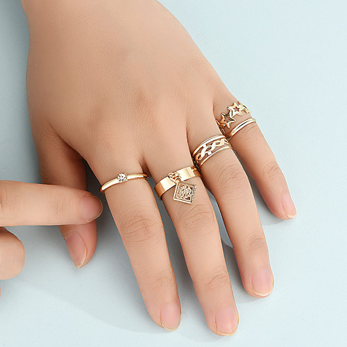 

Ring Set Fashion Personality Coin Tag Ring Hollow Five-Pointed Star Twist Joint Ring 5-Piece Combo Set