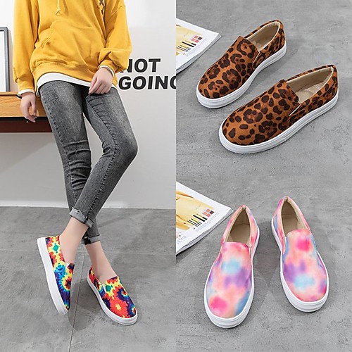 

Women's Loafers & Slip-Ons Slip-on Sneakers Flat Heel Round Toe PU Solid Colored Leopard White Pink
