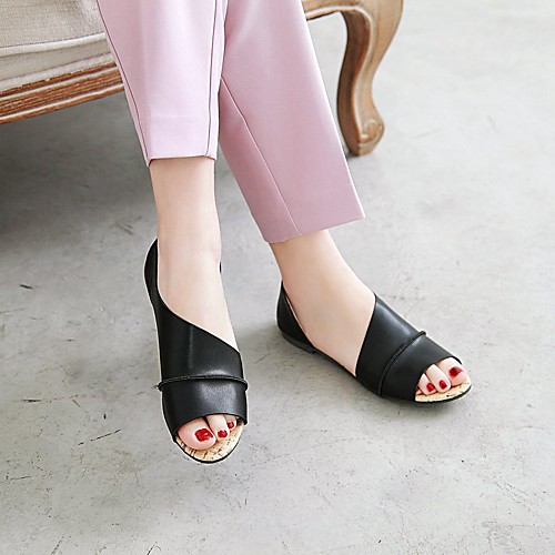 

Women's Sandals Comfort Shoes Block Heel Round Toe PU Solid Colored Black Brown