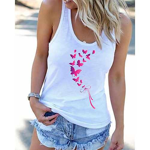 

Women's Butterfly Tank Top Vest Butterfly Animal Print U Neck Basic Streetwear Tops White Black Gray