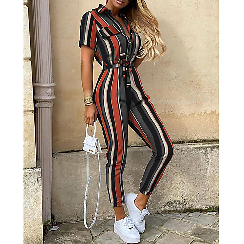 

Women's Casual 2021 ArmyGreen Color bar letter Jumpsuit Print