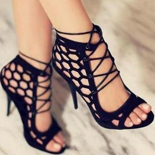 

Women's Sandals Lace up Pumps Open Toe Synthetics Buckle Solid Colored Black