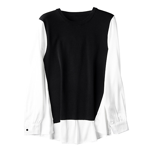 

Women's Solid Color Pullover Long Sleeve Sweater Cardigans Round Neck White Black