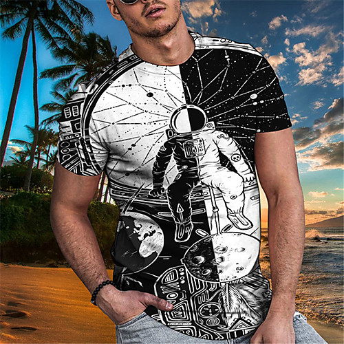 

Men's Tee T shirt 3D Print Graphic Astronaut Plus Size Short Sleeve Casual Tops Basic Designer Slim Fit Big and Tall A B C