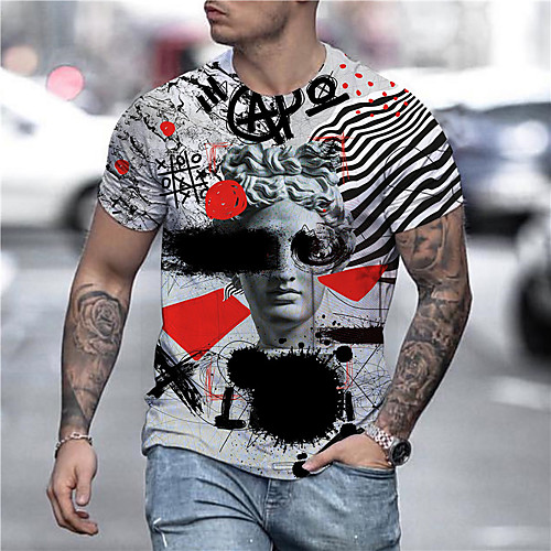 

Men's Tee T shirt Shirt 3D Print Graphic Prints Statue Print Short Sleeve Daily Tops Casual Designer Big and Tall Gray