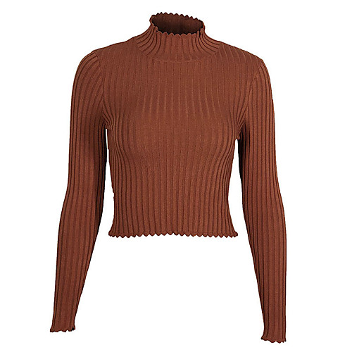 

Women's Solid Color Sweater Long Sleeve Sweater Cardigans High Neck Coffee