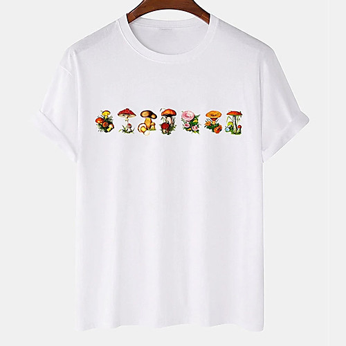 

Men's Unisex Tee T shirt Hot Stamping Graphic Prints Mushroom Plus Size Print Short Sleeve Casual Tops Cotton Basic Designer Big and Tall White