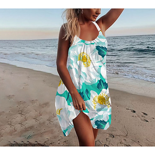 

Women's A Line Dress Short Mini Dress Blue Gold White Black Sleeveless Floral Print Spring Summer Halter Neck Elegant Casual Holiday 2021 M L XL XXL 3XL