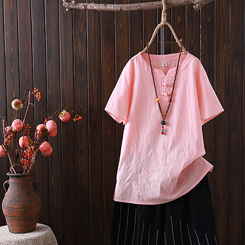 

Women's Plus Size Tops Blouse Shirt Solid Color Short Sleeve Round Neck Light Blue Yellow Blushing Pink Big Size XL 2XL 3XL 4XL