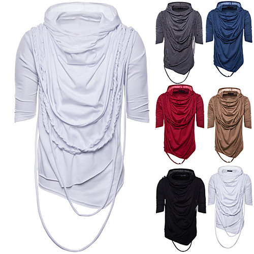 

Men's Tee T shirt Shirt Graphic Solid Color Plus Size Drawstring Braided Half Sleeve Casual Tops Cotton Basic Designer Hip Hop Slim Fit White Wine Black