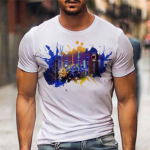 

Men's Unisex Tee T shirt Hot Stamping Graphic Prints City Landscape Plus Size Print Short Sleeve Casual Tops Basic Designer Big and Tall White