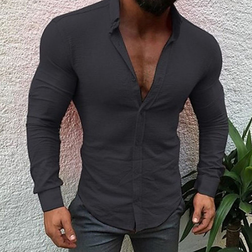 

Men's Shirt Solid Colored Button-Down Long Sleeve Casual Tops Cotton Casual Fashion Breathable Comfortable Yellow Fuchsia Black